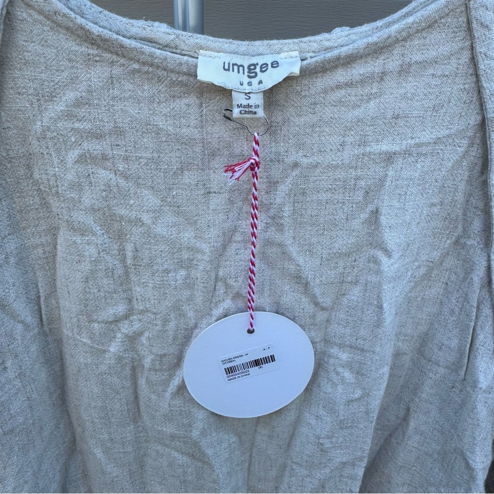Umgee Boho Fringe Oatmeal Linen Blend Bell Sleeve Blouse, Size Small - Picture 5 of 6